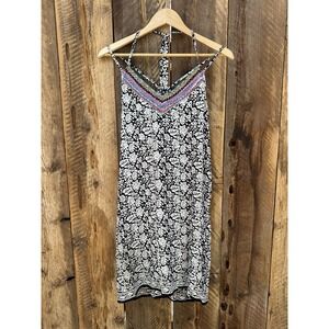 Black and white floral midi sundress with colorful embroidery